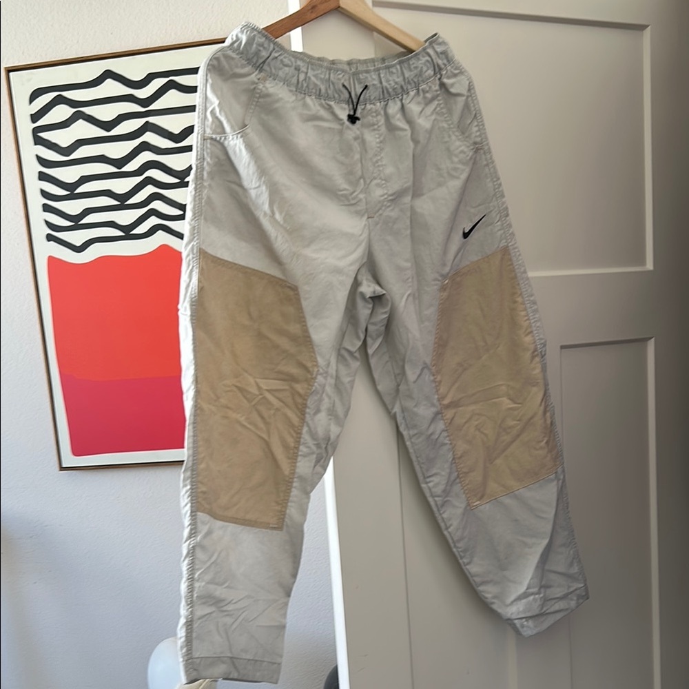 Nike Swoosh woven high waist paneled pants in cream size M